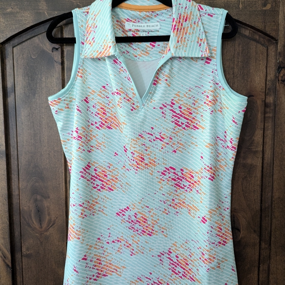 Pebble Beach Dry Luxe Performance Golf Collard Tank Top Women Small LIKE NEW